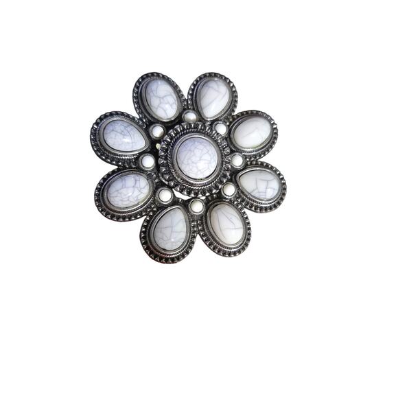 Premier Designs Vintage Flower Brooch Pendant Faux Turquoise, Boho Artsy Jewelry - Picture 4 of 7